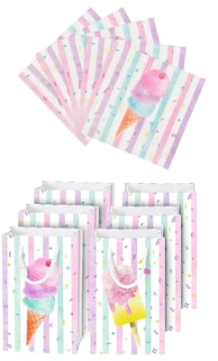 WERNNSAI 16 PCS Ice Cream Gift Bags + Ice Cream Party Supplies