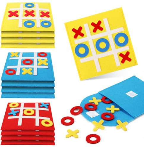 Tic Tac Toe Spiel,12 Stück Bunt Filz Tic Tac Spiel Interessant Tik Tak Toe Filz Brettspiel Kindergeburtstag Gastgeschenke Tictactoe Kleinigkeiten für Schule und Partys Familie Eltern Kind Interaktives