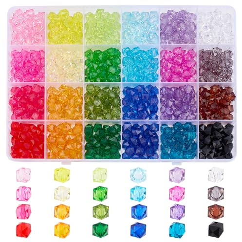 PH PandaHall 600pcs 8mm Cube Crystal Beads for Jewellery Making, 24 Colors Acrylic Faceted Beads Transparent Gem Crystal Bead Loose Bead for Summer Bracelet Necklace Earring DIY Craft