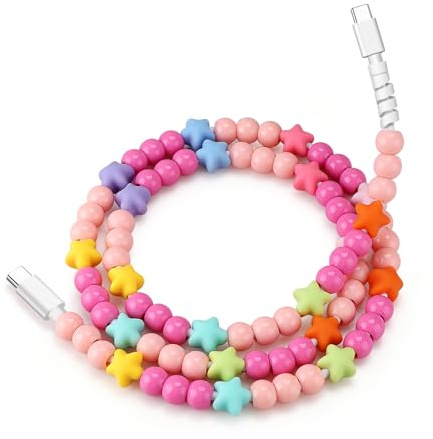 Aolcev USB C to USB C Cable 1M [MFi Certified] 66W 3A Fast Charging Beaded Phone Charger Cord Type C Cable Cute Star Stylish Decoration Beaded Charging for iPhone 17 Pro Max, Samsung S25 iPad