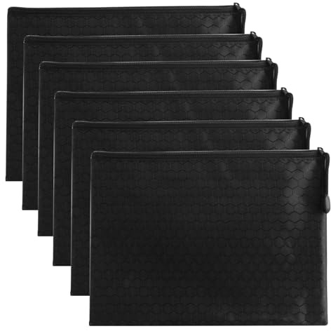 6 Stück Geldtaschen Banktasche A5, 24 x 18 cm Dokumententasche A5 Wasserdicht, Geldmappen mit Reißverschluss, Geld Tasche Geldscheine Aufbewahrung für Haushalt Business Schule(Schwarz)