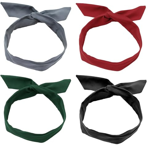wilcractk 4 Stück Haarreif Mit Schleife Vintage, Drahthaarband Aus Weichem Stoff Mit Draht, Stirnband In 4 Farben Grün Grau Rot Schwarz, Ideal Für Damen Mädchen Party Alltag Geschenk