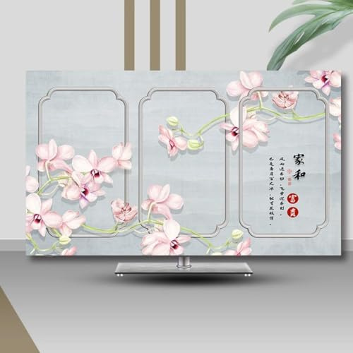 HSTANGKY Copertura Antipolvere Per TV Da Interni Da 32-80 Pollici Protezione Antipolvere Per Schermo TV Estensibile Per LED Sospesi Curvi/piatti-flower3||40-43inch