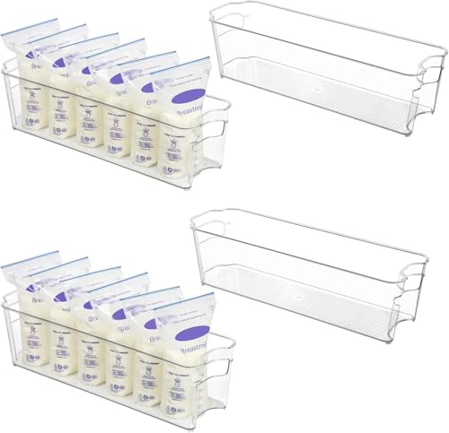 XENTOU - Set di 4 sacchetti per alimenti per latte materno – Organizzatori per l'allattamento al seno trasparenti per frigorifero e congelatore – Vasetti e biberon per bambini, senza BPA, 37,5 x 10,8