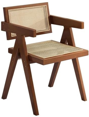 Silla de comedor de madera de nogal con reposabrazos, respaldo de ratán, acento elegante para cocina, jardín, balcón y dormitorio, cómoda y de diseño