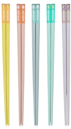 5 Paia di Bacchette in Fibra di Vetro, Bacchette Sushi Riutilizzabili, Antiscivolo, Lavabili in Lavastoviglie, Facili da Pulire, Colorate con Motivi Animali, per Famiglie e Ristoranti (5 Colori)