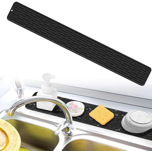 Kitchen Sink Splash Guard, 80 cm Ultra-Thin Silicone Drainage Mat, Narrow Anti-Slip Extended Silicone Drying Mat, Sink Protector Mat for Kitchen, Bathroom, Living Room