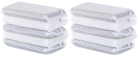 Mikikit 10pcs Reusable Kitchen Cleaning Sponges Diamond Mesh, Multi-Functional Dishwashing Scouring Pads for Scrubbing Pots and Dishes, Grey White Non-Scratch Household Sponge Pads