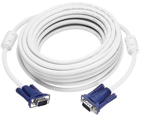 sourcing map Câble VGA (4,9 m 7 broches) – Mâle vers Mâle Câble Vidéo Adaptateur Cordon pour TV PC Ordinateur Portable Moniteur Projecteur Blanc