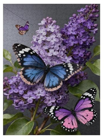 Colorful Butterfly on Purple Lilac Blooms Wooden Jigsaw Puzzle 1000 Piece Puzzle for Adults Challenging Relaxing Leisure Decorative Brain Activity Home Decor