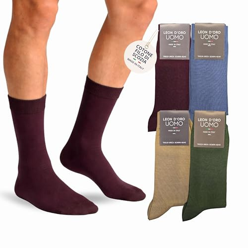 LEON D'ORO Calze uomo COTONE corte Calzini LEGGERI in FILO DI SCOZIA pois righe fantasia MADE IN ITALY (IT, Numero, 40, 45, Regular, Regular, ASSORTIMENTO UNITO MODA 4 paia)