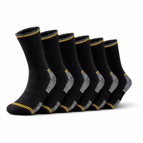 ITRAT Men’s Work Socks 6 Pack Cotton Rich Cushioned Crew Socks Reinforced Heel & Toe Breathable Boot Socks for Construction Work Boots & Daily Wear