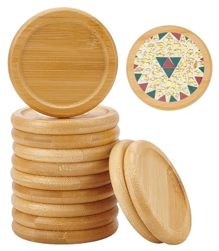 WEBEEDY 16 Stück Runde Bambus Untersetzer für Mosaik Basteln Leere Basis Serviertablett Bastel Untersetzer Matten für DIY Mosaik Projekte Zuhause Dekoration Geschenk Tisch Schutz Durchmesser 8 cm