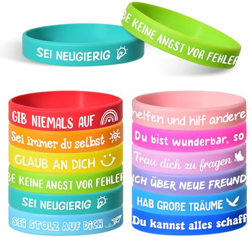 NIGENMAISI 24 Stück Motivationsarmbänder Kinder auf Deutsch 18 cm