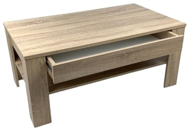 Unbekannt Couchtisch mit Schublade Wohnzimmertisch (EWA) Sonoma Eiche hell Sägerau 100 x 54x 43,5 cm