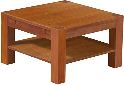 B.R.A.S.I.L.-Möbel Brasilmöbel Couchtisch Rio Kanto 73x73 cm Kirschbaum mit Ablage Wohnzimmertisch Holz Tisch Pinie Massivholz Stubentisch Beistelltisch Echtholz Größe und Farbe wählbar