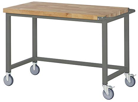 STIER Fahrbare Werkbank Premium, 125x70x88cm, Stahl & Buche, Montagewerkbank