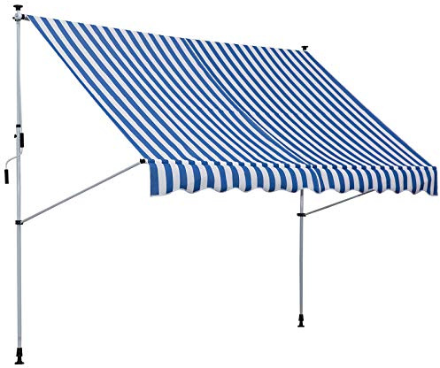 Outsunny Klemmmarkise mit Handkurbel Höhenverstellbar 300x150cm Blau+Weiß | Gelenkarmmarkise, Schmutzabweisend, Witterungsbeständig, Balkonmarkise, Terrassenmarkise für Terrasse Balkon Veranda