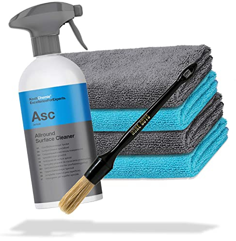 detailmate Autopflege Set: Koch Chemie - ASC - Allround Surface Cleaner - 500 ml - Reiniger für alle Oberflächen + 4 Premium Mikrofasertücher + Nuke Guys Pinsel für Autoreinigung