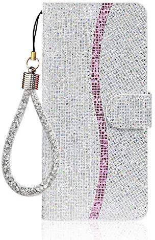 Ailisi für iPhone 11 Handyhülle mit Glitzerpailletten - Silber | PU-Leder Flip-Hülle, Brieftaschen-Design, Magnetverschluss,2 Kartenfächer, TPU-Innenschale, Standfunktion, Handgelenkriemen