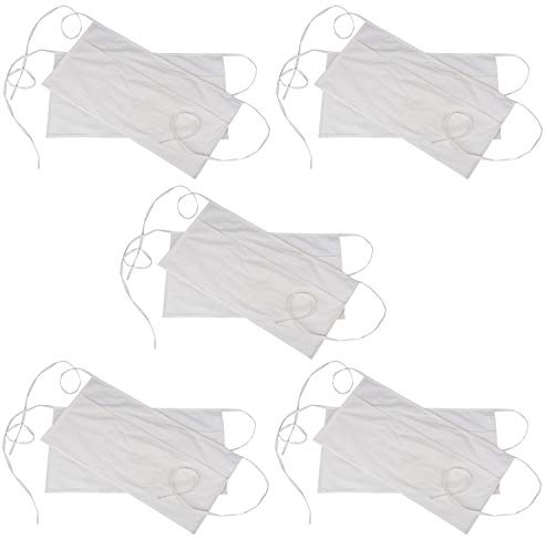 RAJRANG White Cotton Half Waist Aprons Set of 10 with 3 Pockets, 60x30 cm