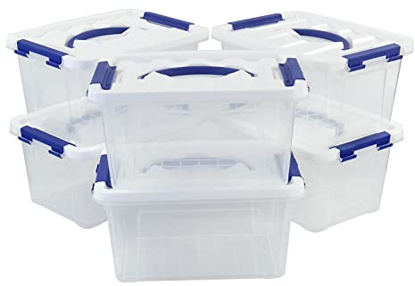 Nesmilers 6-Pack Plastic Boxes with Lid, 6 Liter Small Clear Storage Box