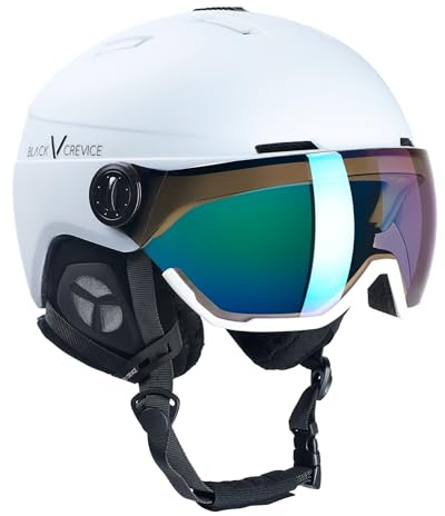 Black Crevice Skihelm Calgary I Skihelm mit Visier im Pilotenstyle I Skihelm Herren & Damen I Skihelm aus Polycarbonat I Atmungsaktiver Ski-Helm I Größenverstellbar