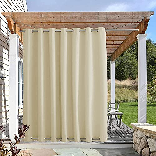 RDJSHOP Outdoor Vorhang mit Ösen Oben und Unten, Wetterfest Aussenvorhang, Blackout Outdoor Vorhänge für Terrasse Garten, Uvschutz Sonnenschutz Sichtschutz Gardine - 1 Stück,Beige-B213xH132cm