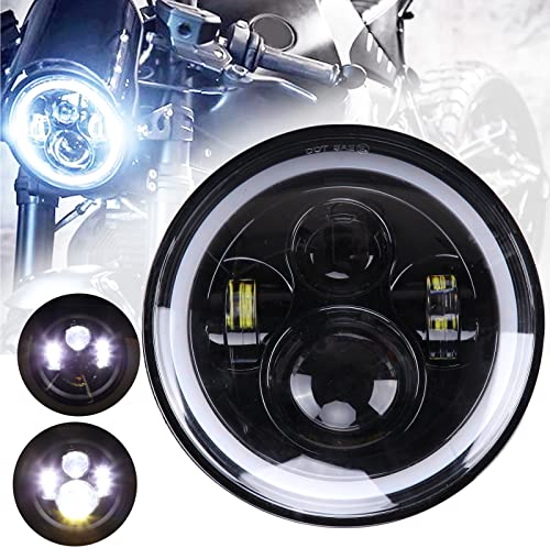 JMTBNO 7 Zoll Motorrad LED Scheinwerfer mit Rundem DRL + Bernstein Blinker Scheinwerfer Kompatibel mit Harley Road King Street Glide Softail Electra Glide Jeep Wrangler JK TJ
