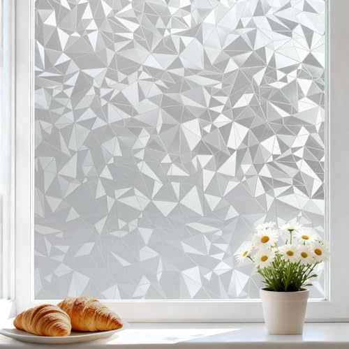 FEOMOS Sichtschutzfolie für Fenster, Milchglasfolie Selbsthaftend, 44x300cm | Statische Fensterfolie, Dekorative Fensteraufkleber, UV-beständig, Rautenmuster Dekor Folie für Büro Wohnzimmer