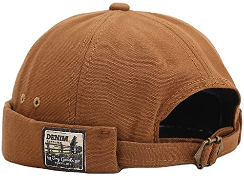 XYIYI Khaki Mens Docker Cap Brimless Hats Skullcap Worker Sailor Cap Rolled Cuff Retro Beanie Hat