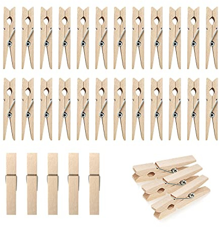 AIEX 100pcs Mini Wooden Pegs Clips, 3.5cm Wood Clothes Pins Bulk with Spring Photos Craft Clips Wooden Paper Pegs for Home School Office Arts Crafts Decoration