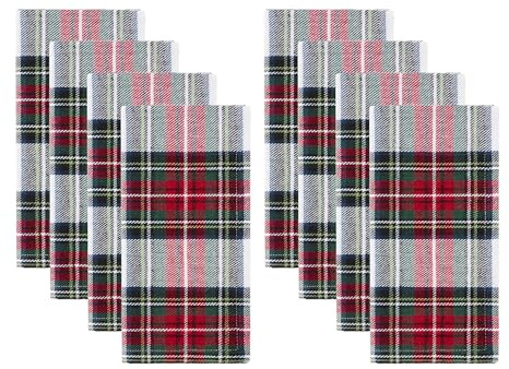 Elrene Home Fashions Klassische Weihnachtsservietten, kariert, Baumwolle, Tischdekoration, 43,2 x 43,2 cm, 8 Stück