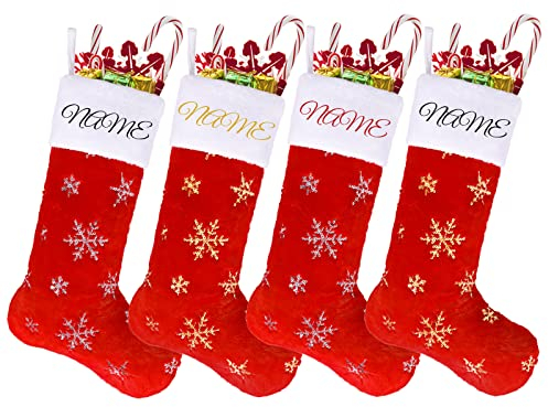 Deggodech Weihnachtsstrümpfe Personalisiert Namen 4 Stück Groß Rot Plüsch Weihnachtsstrumpf Bestickt Personalisiert Red Personalized Christmas Stockings für Weihnachten Familie Kamin Dekorationen