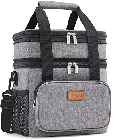 Lifewit Lunchtasche für Männer Frauen Doppeldecker-Lunchtasche, Medium isolierte weiche Kühltasche, auslaufsicher mit Schulterriemen für Erwachsene für Arbeit/Flug/Reisen, 12L/16 Dosen, Grau