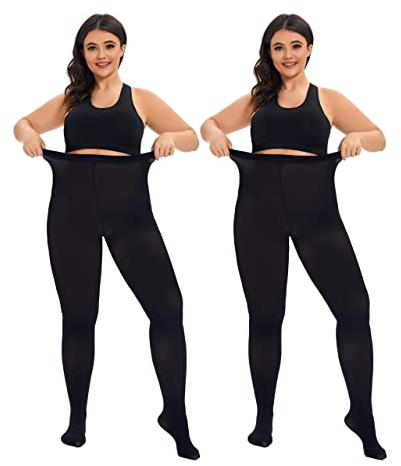 CozyWow Damen Strumpfhose Elastisch Semi-Blickdicht Strumpfhosen Plus Größen XL-XXL 2X Schwarz 4XL