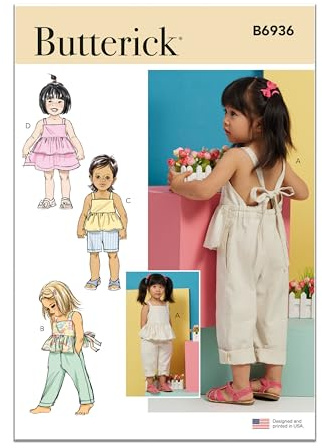 Butterick Sewing Pattern 6936 - Easy Dungarees, Dresses Pattern - A (1/2-1-2-3-4)