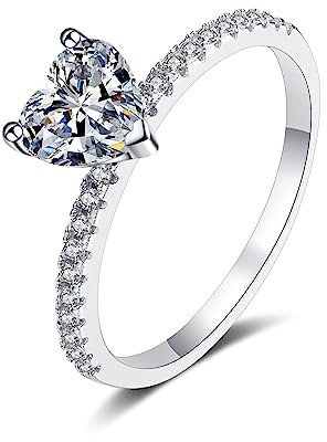 Ring 925 Silber, Herz Freundschaftsringe Weiß Zirkonia Ring Trauring Ehering Verlobung Hochzeit Geschenk Größe 50 (15.9)