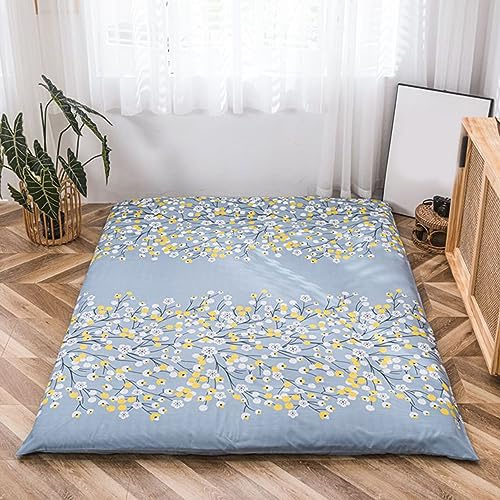 Coprimaterasso Futon con Cerniera,Fodera in Cotone 100% per Materasso Tradizionale Shikibuton Futon,Copertura Protettiva per Tappetino Tatami,Lavabile (Senza Materasso),Flower1,Twin/90x200cm