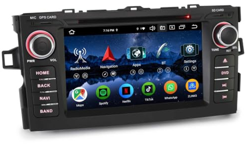 Erisin Android 16 Radio Coche CarPlay para Toyota Auris Bluetooth Pantalla | 8-núcleos 4GB+64GB 7 Pulgadas Estéreo Coche GPS Navegador con Android Auto Reproductor CD DVD WiFi 4G DAB+ RDS DSP TPMS DVR