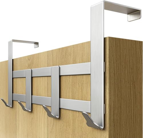 Menz Percha Premium para puerta: Barra de Acero Inoxidable, Perchero puerta con Almohadillas Antideslizantes y de Fieltro, Colgador Robusto y Duradero Barra de Gancho Acero Inoxidable_36mm