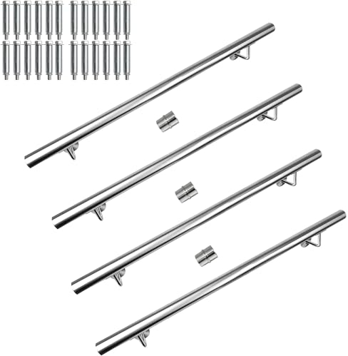 Corrimano in Acciaio Inox per Scale Interne ed Esterne - Ringhiera da Parete Con Supporto e Tappi Terminali - Per Parapetti e Balcone