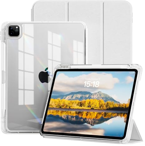 JKSML Hülle für iPad Pro12.9 Zoll 2022/2021/2020 (6./5./4.Gen)-Grau | 2 -in-1 Abnehmbare Abdeckung mit Stifthalter, Unterstützt Pencil 2 Aufladung, Transparente Rückseite, Auto Schlaf/Weck