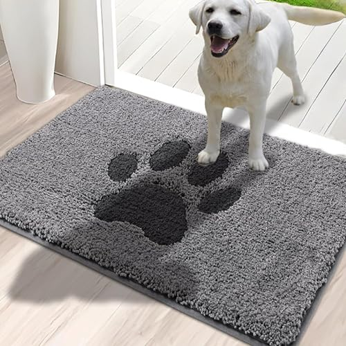 Oiilores Dirt Trapper Door Mat Indoor 50 x 80 cm, Non-Slip Washable Rug, Low-Profile Inside Doormats for Entryway, Super Absorbent Dog Mats for Muddy Paws, Grey
