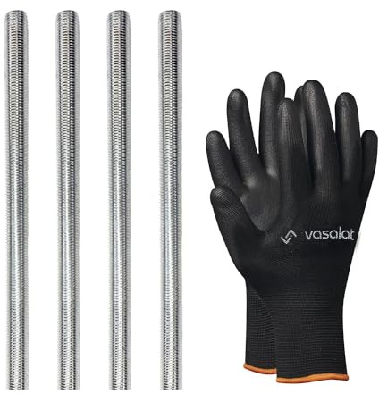 vasalat Gewindestange M6 1000mm verzinkt Set, Festigkeitsklasse 8.8 - Gewindestab mit Außengewinde DIN 976 - hochwertige Metallstange mit Gewinde - 4 Stück