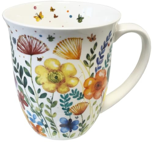 Tasse Blumen Moderne, bunte Frühlingswiese aus Porzellan. Motivtasse für den gedeckten Tisch und als Geschenk 0,4L x H10,5cm