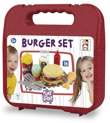 Chicos - Koffer mit Spielzeuglebensmitteln | Enthält 15 Accessoires für Kinderküchen: Hamburger, Pommes Frites, Pfannenwender und mehr | Lernspielzeug für Kinder | Empfohlen Ab 2, 3, 4 Jahren (87104)