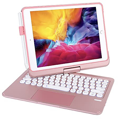 Seagtigau Keyboard Case for iPad Air 11 inch (M3/M2, 2025/2024), iPad Pro 11 (4th/3rd/2nd/1st Gen) & iPad Air 5th/4th Gen 10.9，360° Rotatable Keyboard, Multi Trackpad, 7 Color Backlit (Rose Gold)