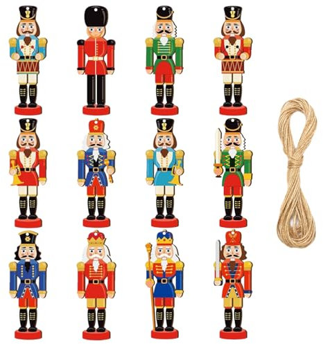 CutitiUU 24 Pieces Christmas Nutcracker Soldier Wooden Pendant - 12 Types of 13cm Pendants for Tree Decorations and Ornaments