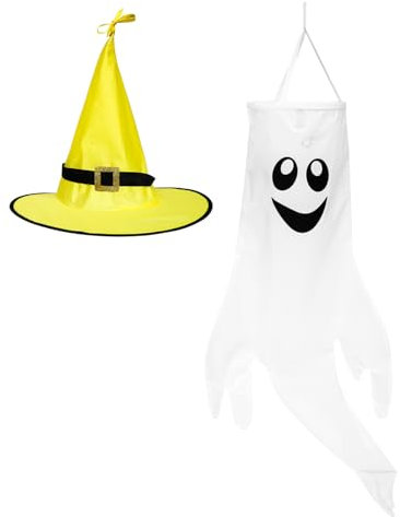 CIYODO 1pc Ghost Windsock Halloween Decoration for Lightweight Hanging Flag Smile Face Hat for Halloween Atmosphere and Outdoor Decor